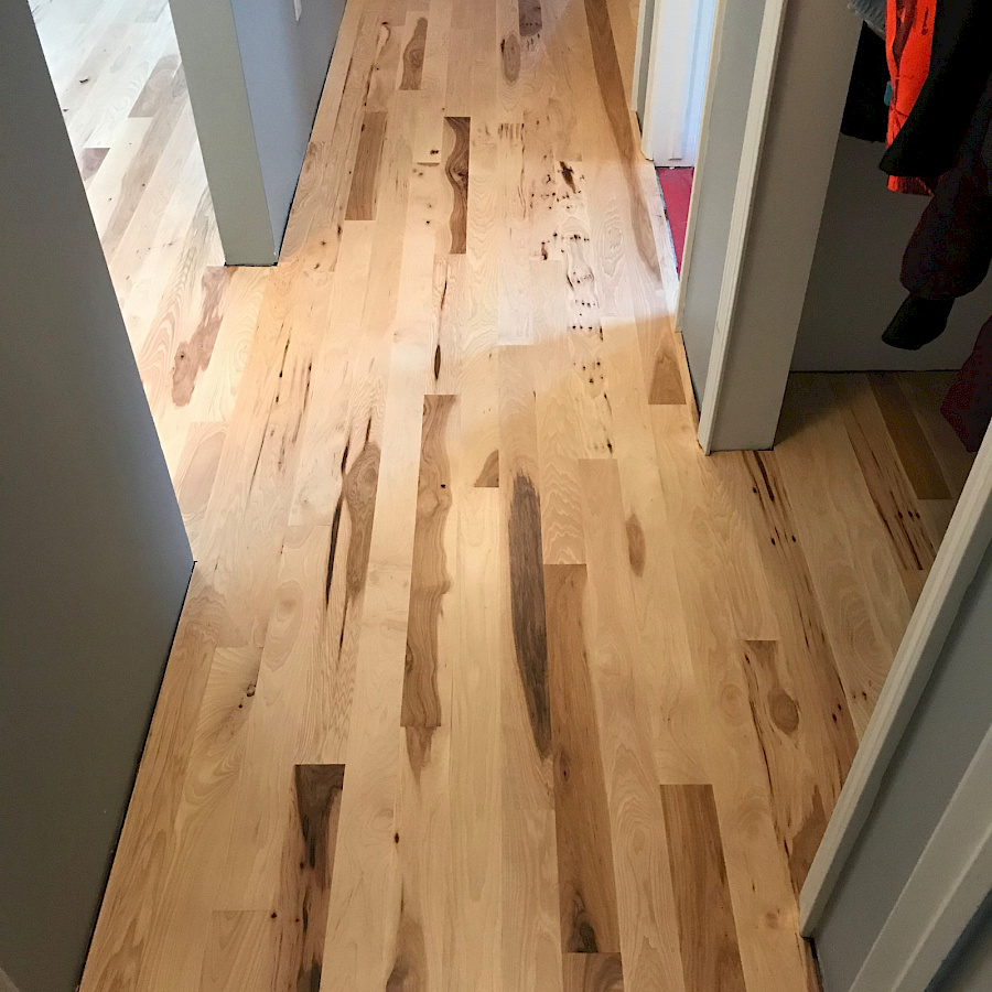Character grade hickory hardwood flooring by Sparrow Contracting